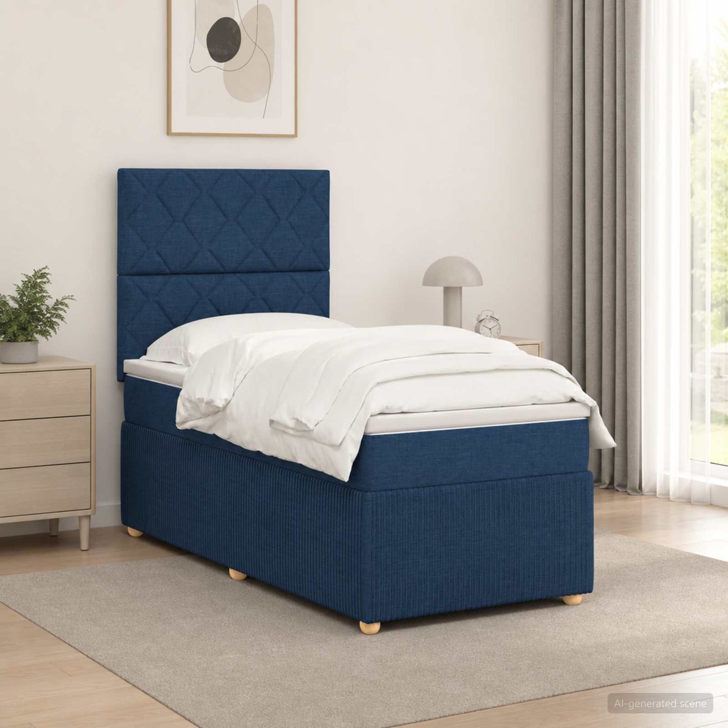 Letto Box Spring LED con Materasso Blu 80 x 200 cm Tessuto
