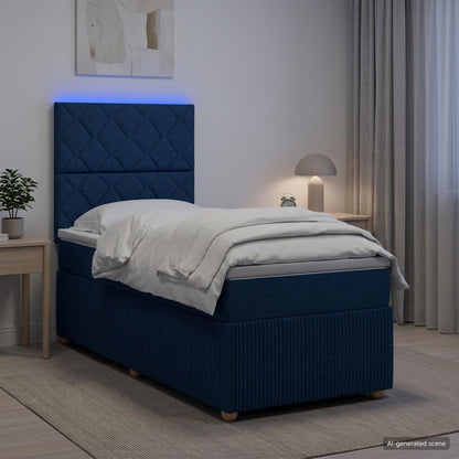 Letto Box Spring LED con Materasso Blu 80 x 200 cm Tessuto