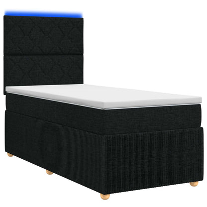Letto Box Spring LED con Materasso Nero 90 x 190 cm Tessuto