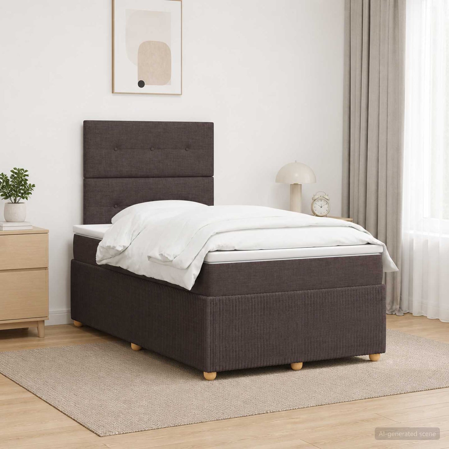 Letto Box Spring LED con Materasso Marrone Scuro 120 x 200 cm