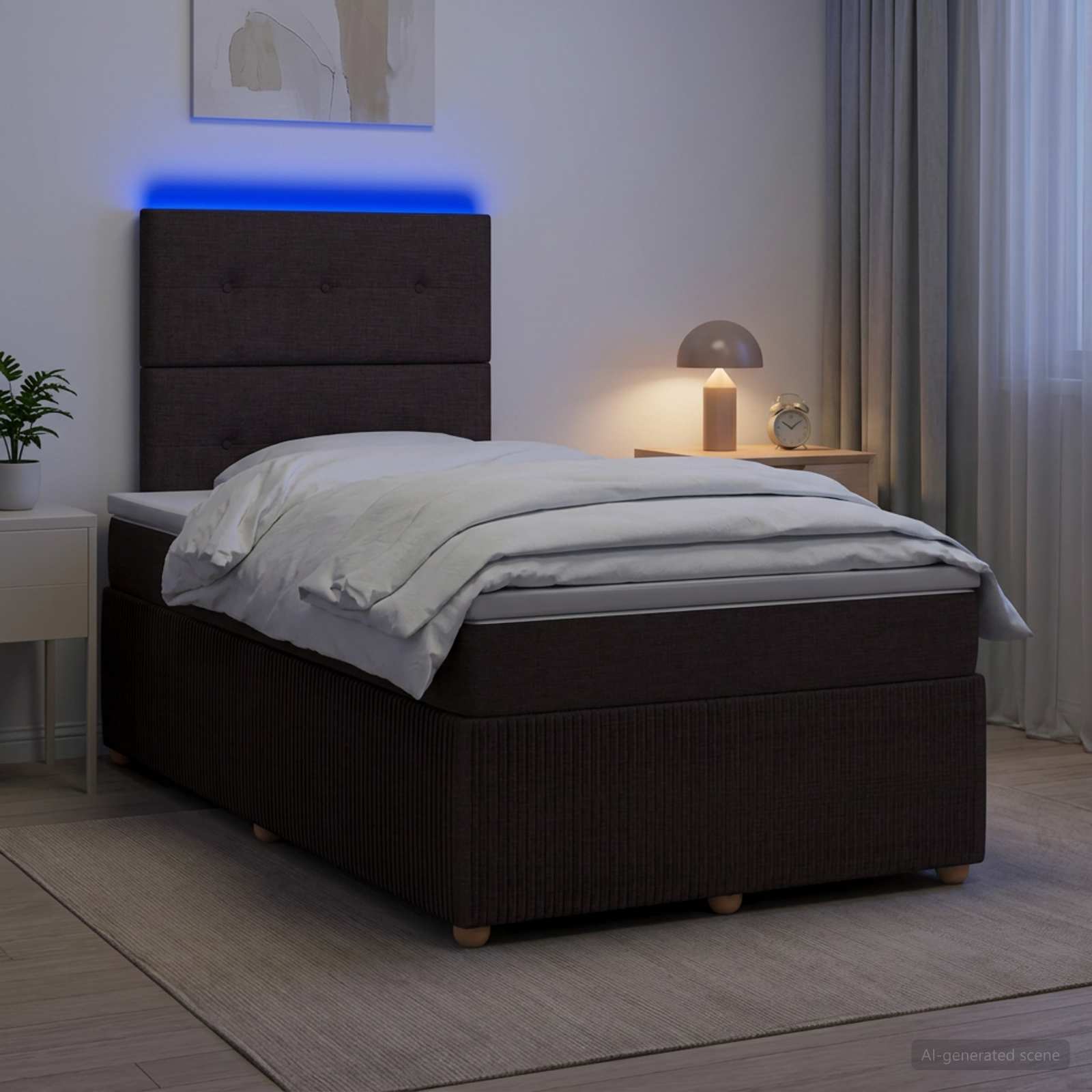 Letto Box Spring LED con Materasso Marrone Scuro 120 x 200 cm | homemem39