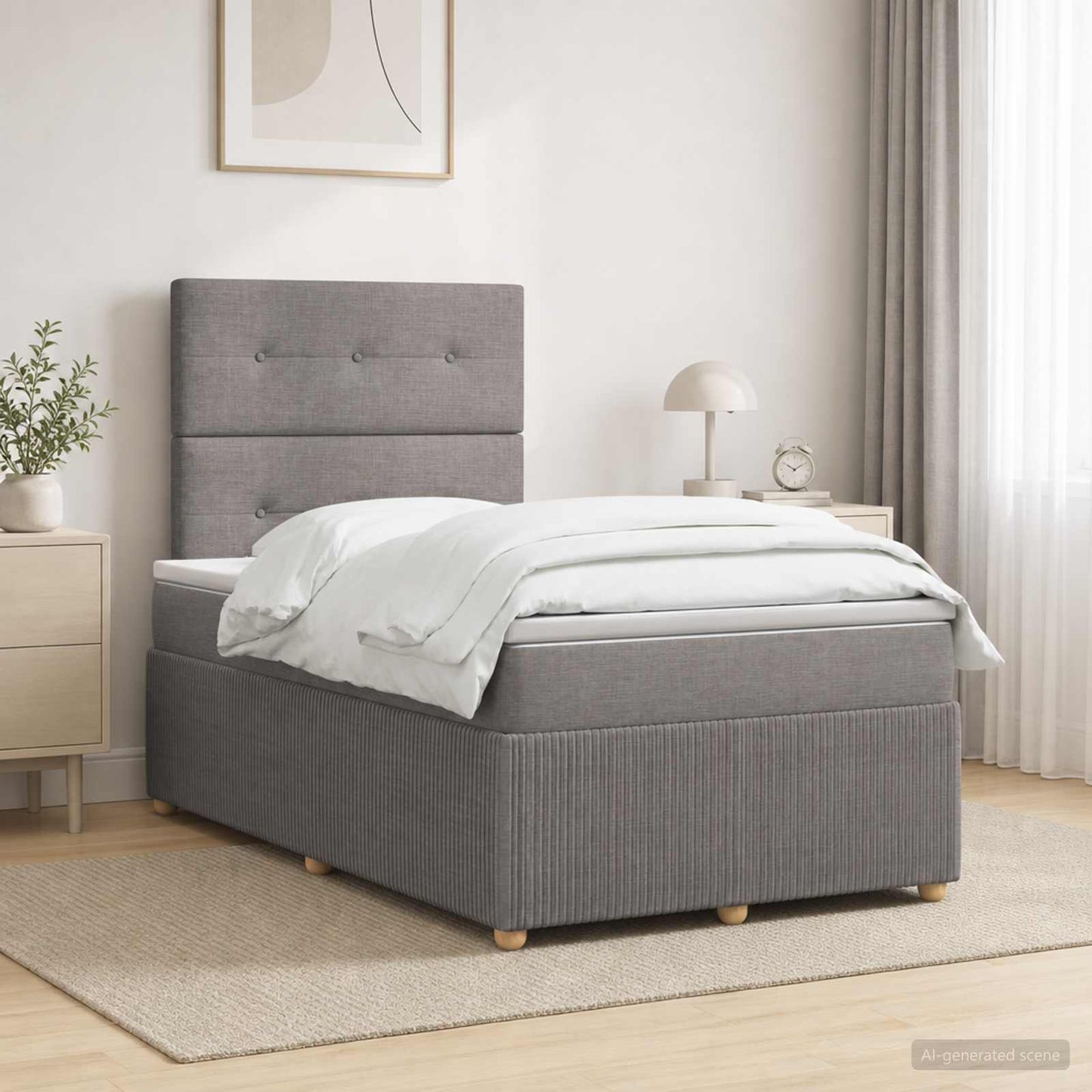 Letto Box Spring LED con Materasso Tortora 120 x 190 cm Tessuto | homemem39