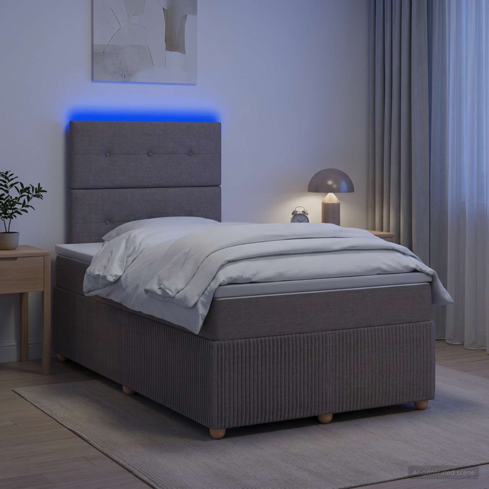 Letto Box Spring LED con Materasso Tortora 120 x 190 cm Tessuto | homemem39