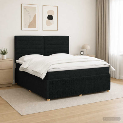 Letto Box Spring LED con Materasso Nero 180 x 200 cm Tessuto