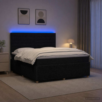 Letto Box Spring LED con Materasso Nero 140 x 190 cm Tessuto