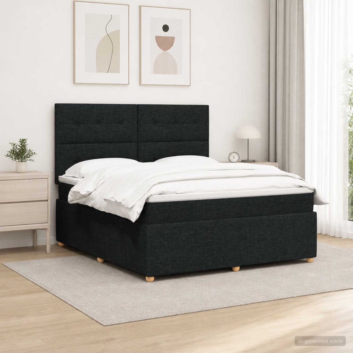 Letto Box Spring LED con Materasso Nero 160 x 200 cm Tessuto