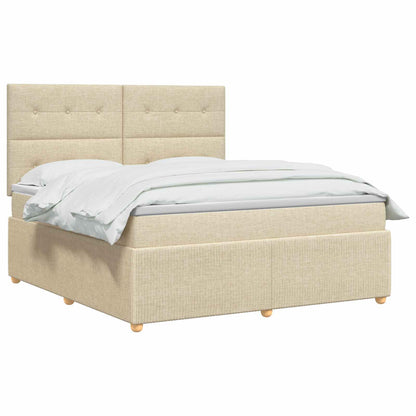 Letto Box Spring LED con Materasso Crema 180 x 200 cm Tessuto