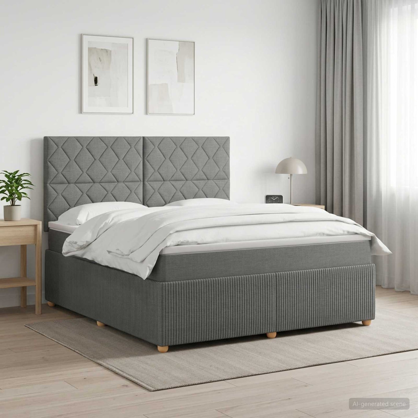 Letto Box Spring LED con Materasso Grigio Scuro 140 x 190 cm