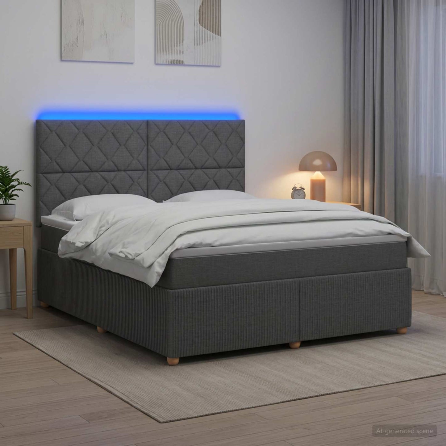 Letto Box Spring LED con Materasso Grigio Scuro 140 x 190 cm | homemem39
