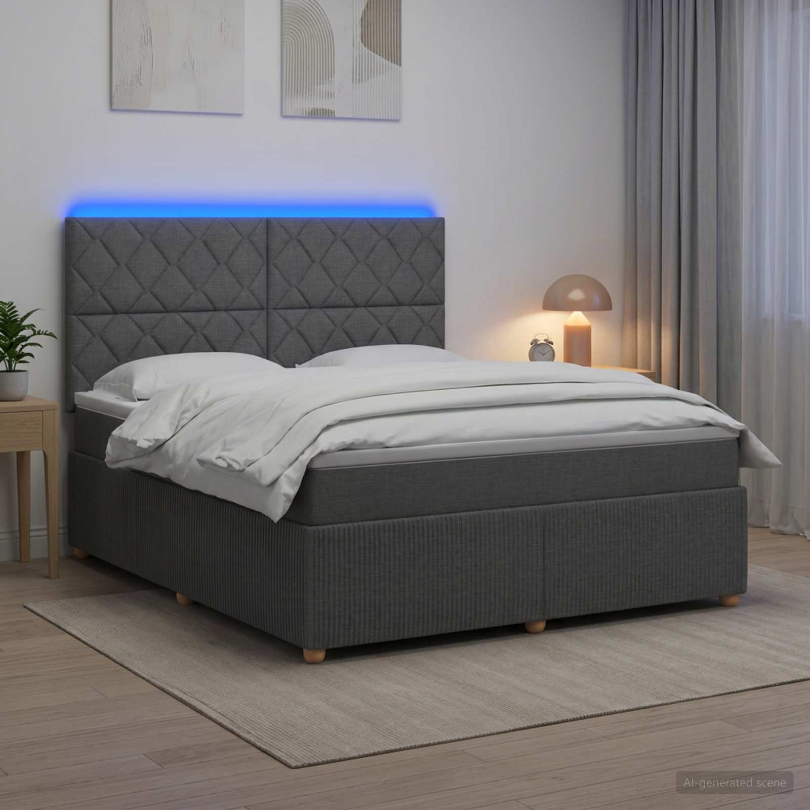 Letto Box Spring LED con Materasso Grigio Scuro 140 x 190 cm | homemem39