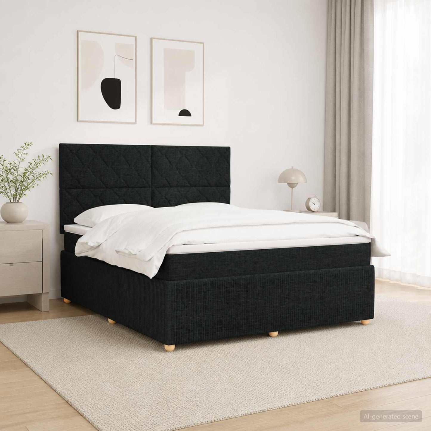 Letto Box Spring LED con Materasso Nero 140 x 190 cm Tessuto