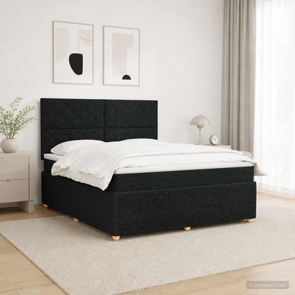 Letto Box Spring LED con Materasso Nero 140 x 190 cm Tessuto