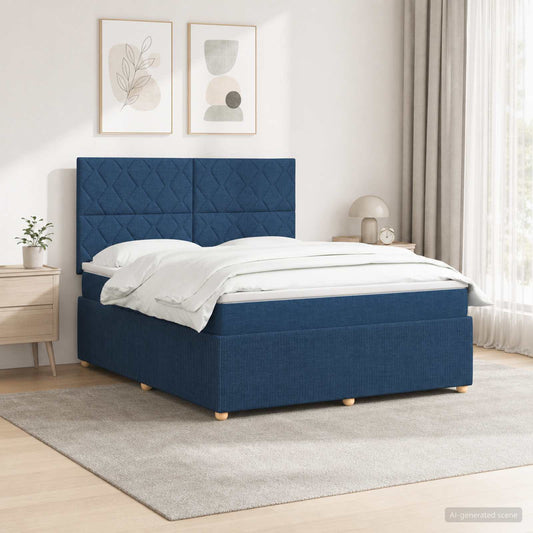 Letto Box Spring LED con Materasso Blu 160 x 200 cm Tessuto