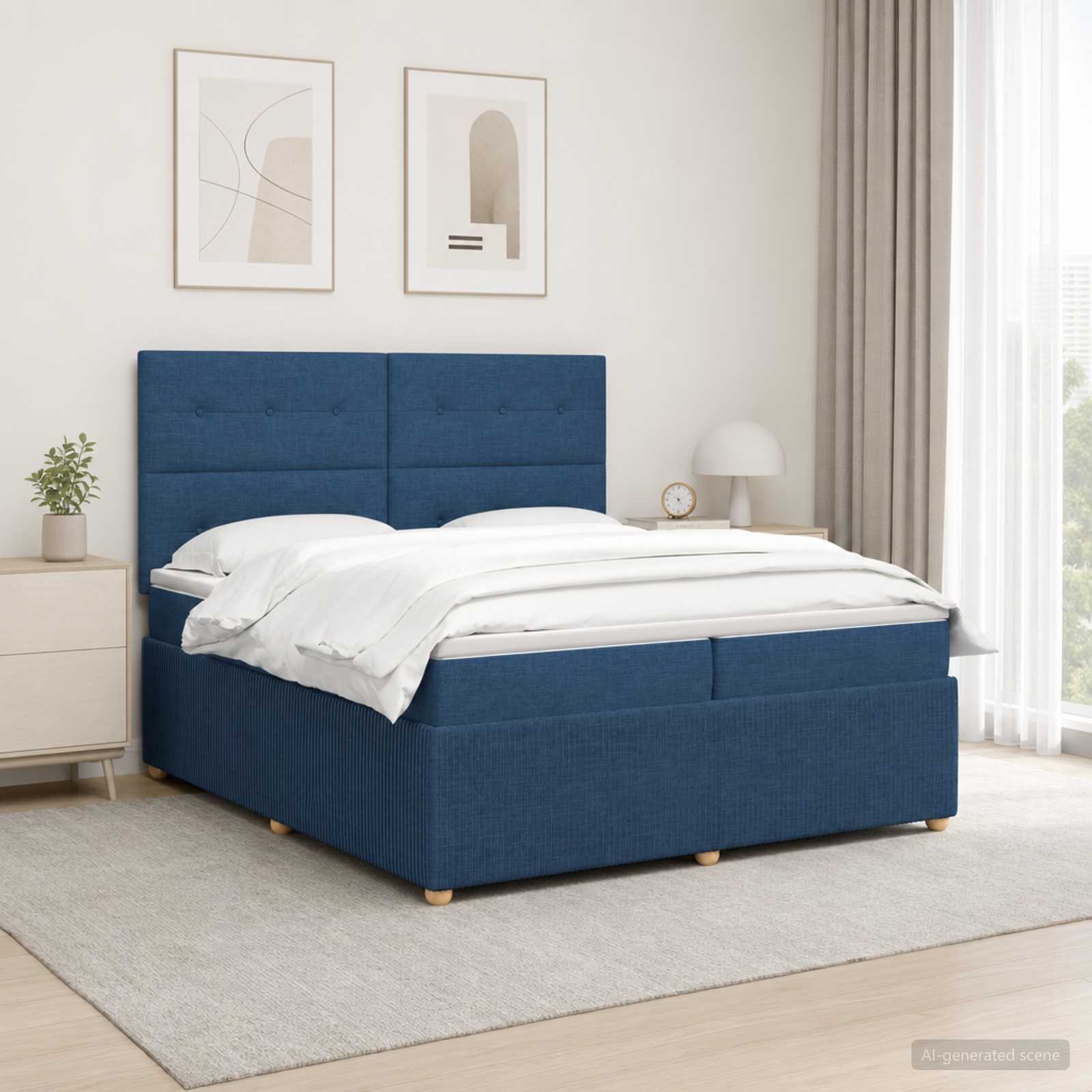 Letto Box Spring LED con Materasso Blu 200 x 200 cm Tessuto | homemem39