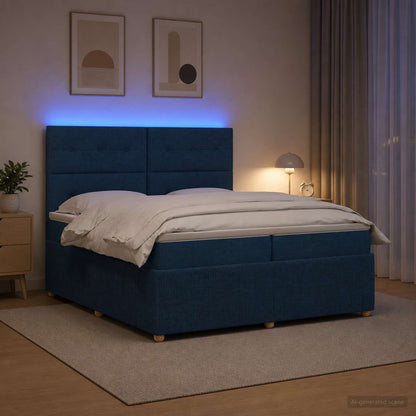 Letto Box Spring LED con Materasso Blu 200 x 200 cm Tessuto | homemem39