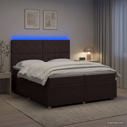 Letto Box Spring LED con Materasso Marrone Scuro 200 x 200 cm
