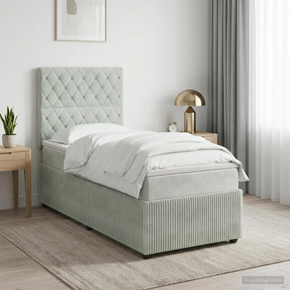 Letto Box Spring LED con Materasso Grigio Chiaro 100 x 200 cm | homemem39