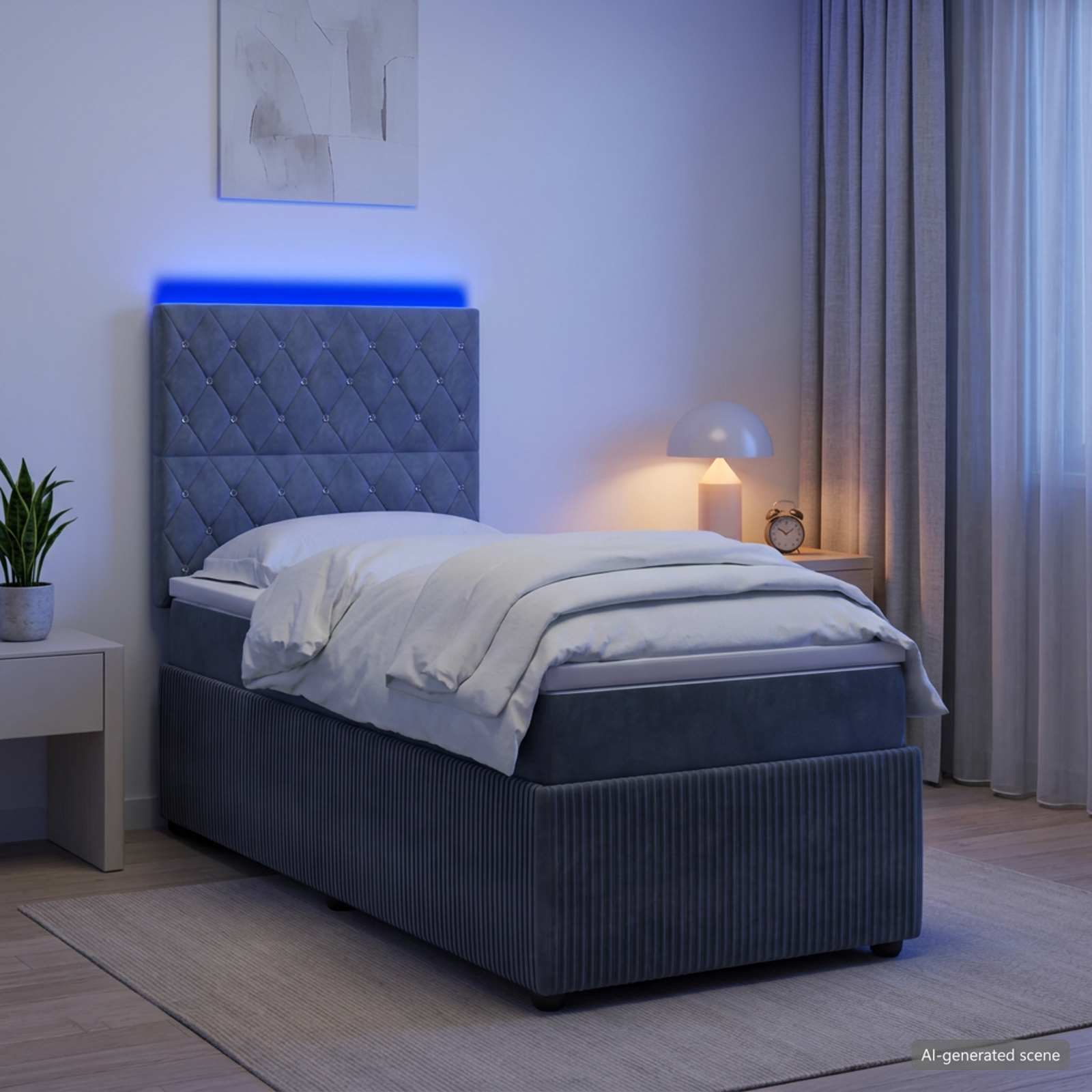 Letto Box Spring LED con Materasso Grigio Scuro 80 x 200 cm | homemem39