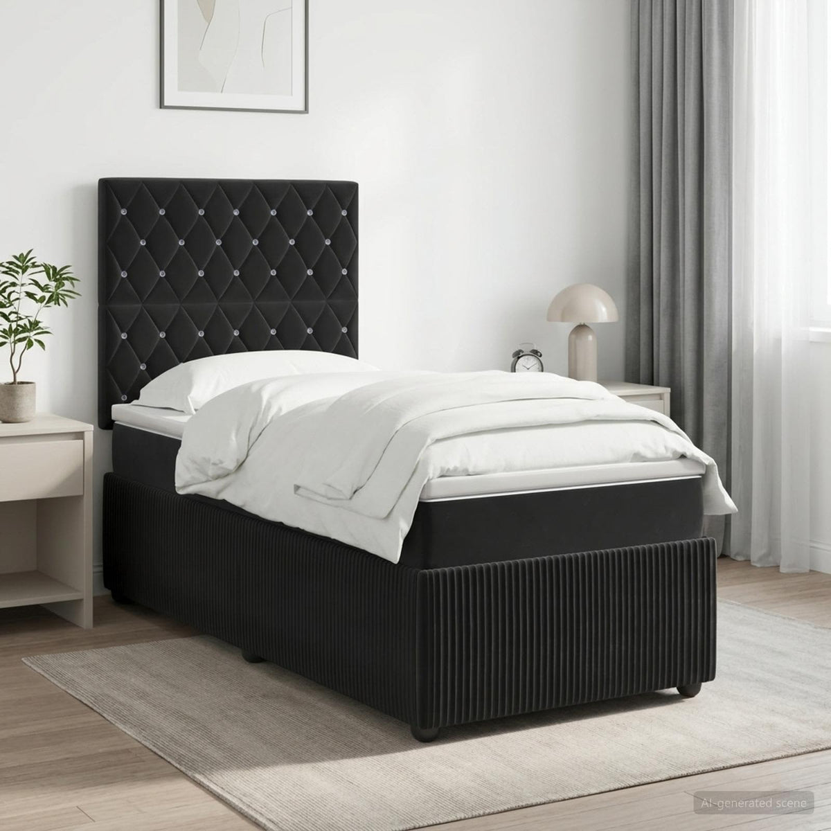 Letto Box Spring LED con Materasso Nero 90 x 200 cm Velluto | homemem39
