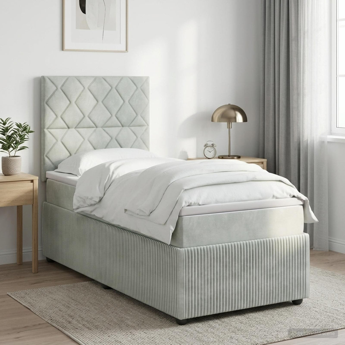 Letto Box Spring LED con Materasso Grigio Chiaro 90 x 200 cm | homemem39