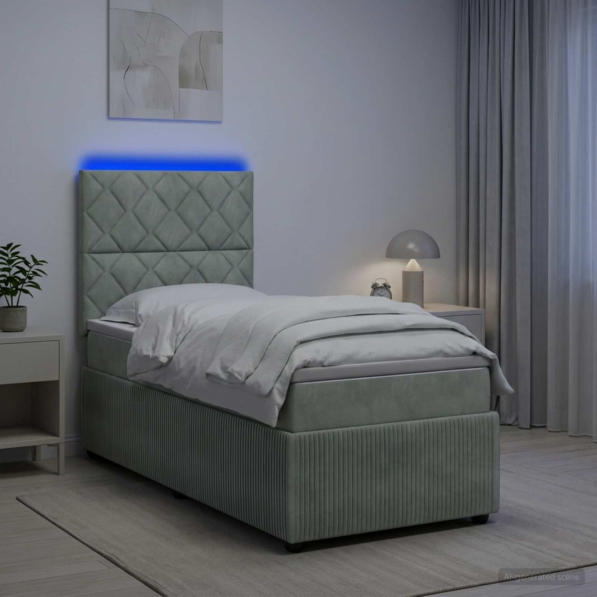Letto Box Spring LED con Materasso Grigio Chiaro 90 x 190 cm | homemem39