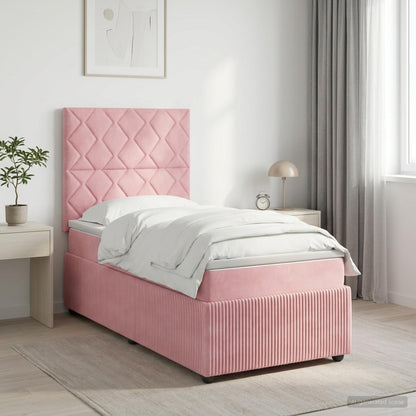 Letto Box Spring LED con Materasso Rosa 80 x 200 cm Velluto
