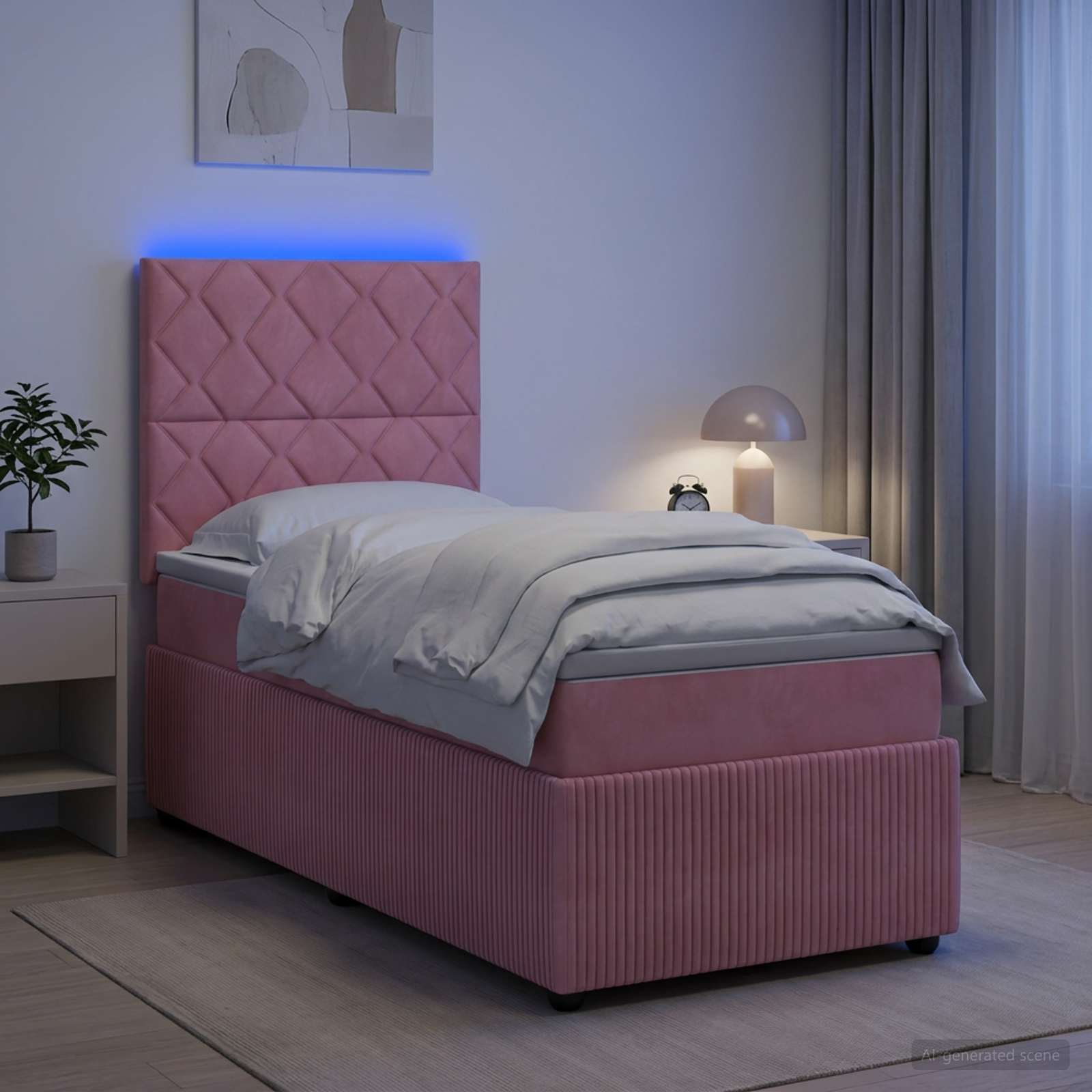 Letto Box Spring LED con Materasso Rosa 80 x 200 cm Velluto | homemem39