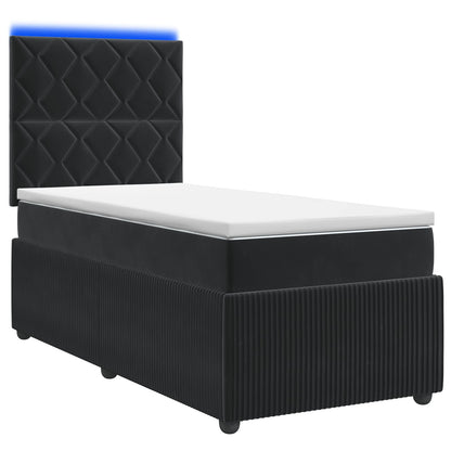 Letto Box Spring LED con Materasso Nero 90 x 190 cm Velluto | homemem39