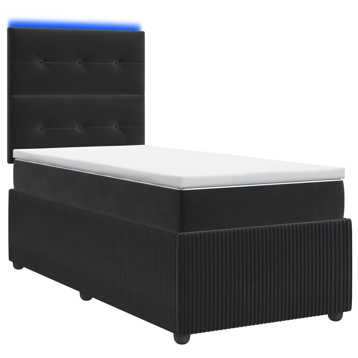 Letto Box Spring LED con Materasso Nero 90 x 200 cm Velluto
