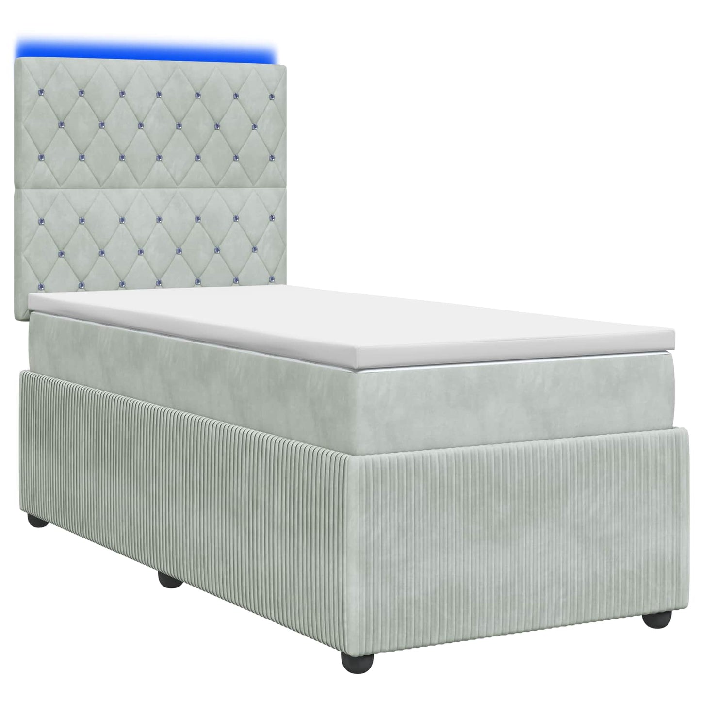 Letto Box Spring LED con Materasso Grigio Chiaro 100 x 200 cm | homemem39