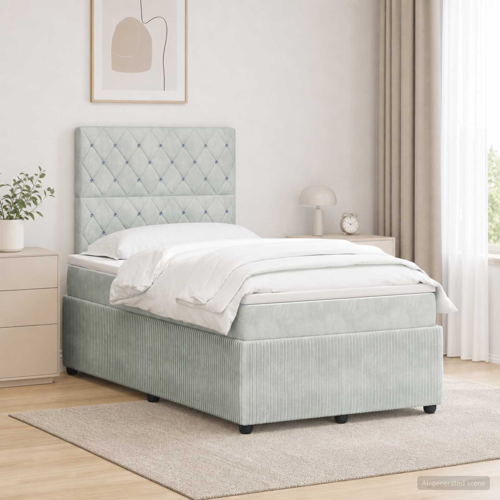 Letto Box Spring LED con Materasso Grigio Chiaro 120 x 200 cm | homemem39