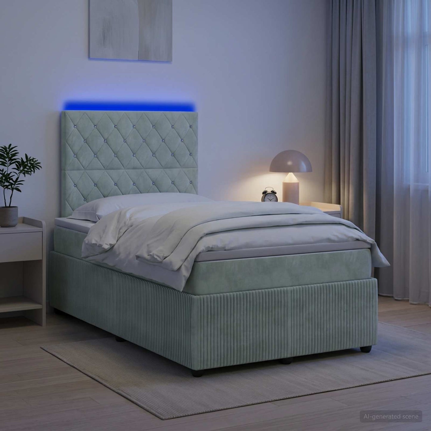 Letto Box Spring LED con Materasso Grigio Chiaro 120 x 200 cm | homemem39