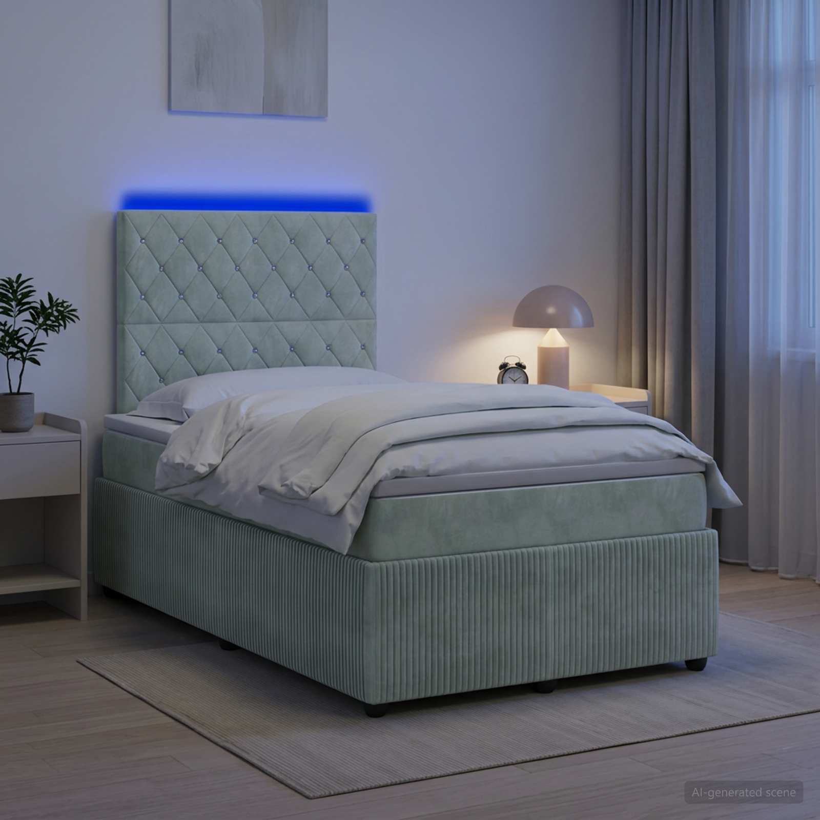 Letto Box Spring LED con Materasso Grigio Chiaro 120 x 200 cm | homemem39