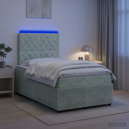 Letto Box Spring LED con Materasso Grigio Chiaro 120 x 200 cm | homemem39