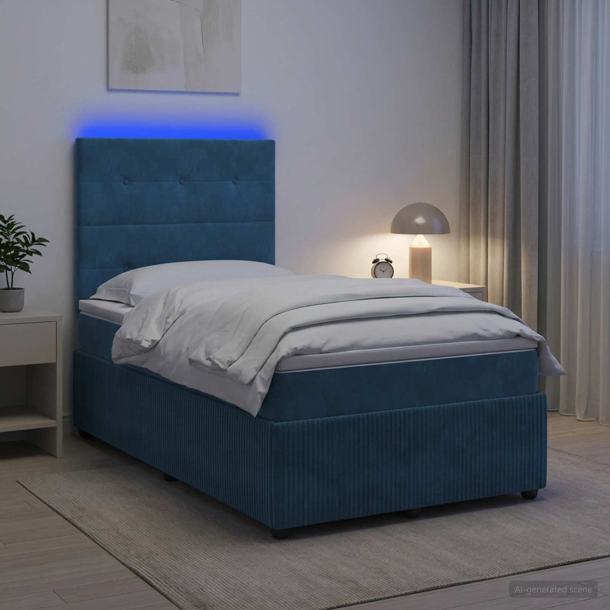 Letto Box Spring LED con Materasso Blu 120 x 190 cm Velluto | homemem39