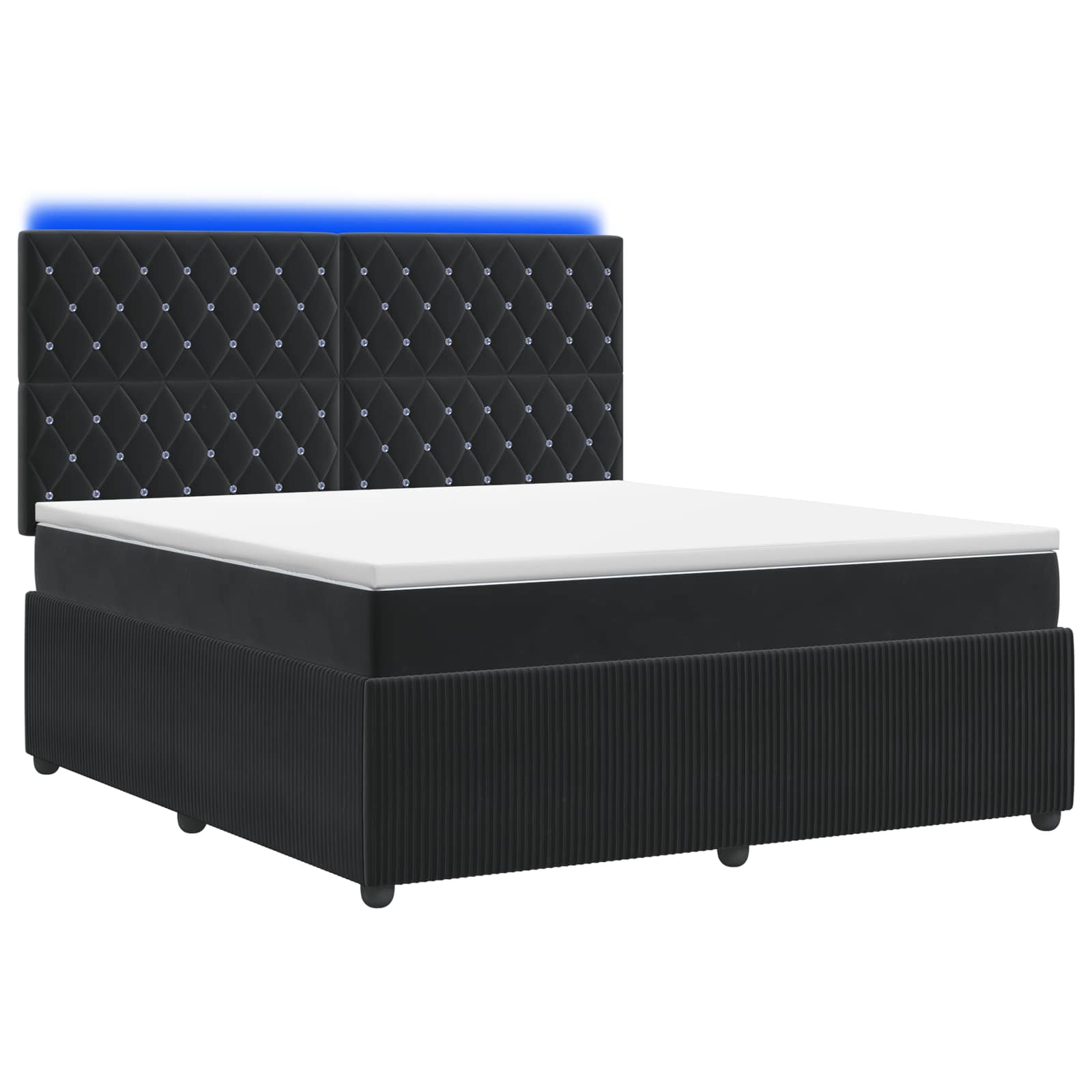 Letto Box Spring LED con Materasso Nero 140 x 190 cm Velluto | homemem39
