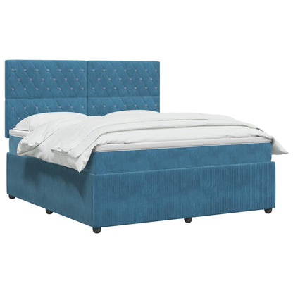 Letto Box Spring LED con Materasso Blu 140 x 190 cm Velluto