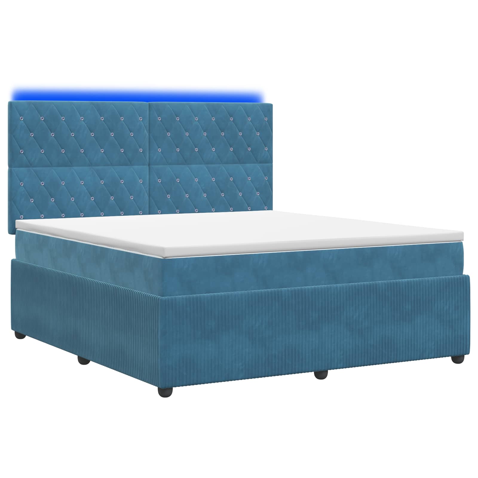Letto Box Spring LED con Materasso Blu 140 x 200 cm Velluto | homemem39