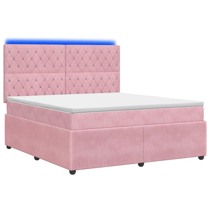 Letto Box Spring LED con Materasso Rosa 140 x 200 cm Velluto | homemem39