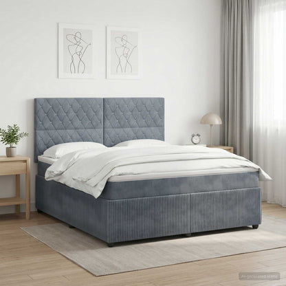 Letto Box Spring LED con Materasso Grigio Scuro 160 x 200 cm