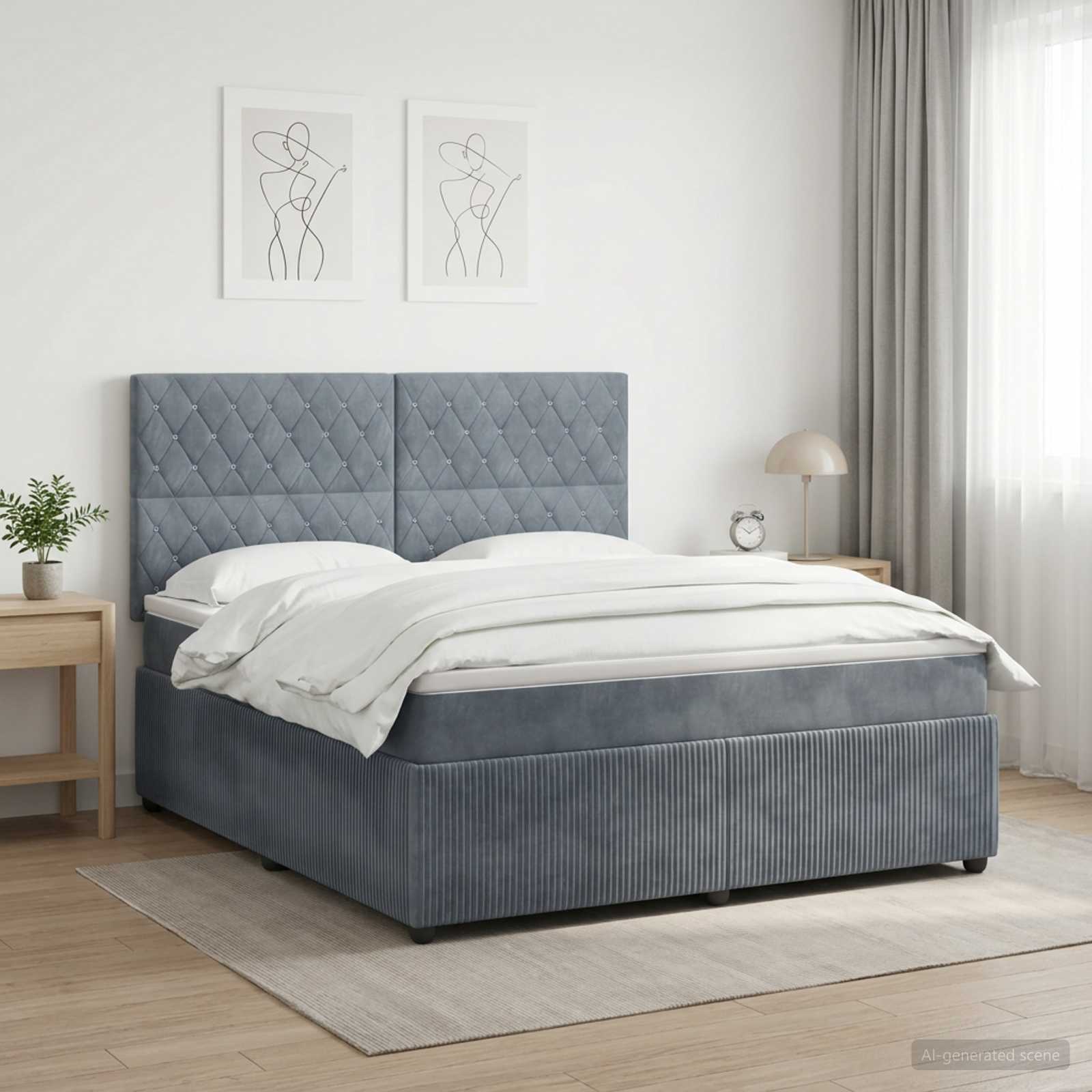 Letto Box Spring LED con Materasso Grigio Scuro 140 x 200 cm | homemem39