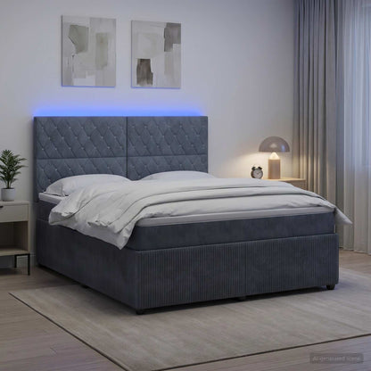 Letto Box Spring LED con Materasso Grigio Scuro 160 x 200 cm