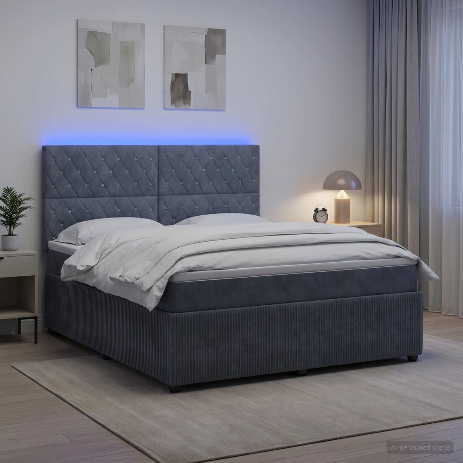 Letto Box Spring LED con Materasso Grigio Scuro 140 x 200 cm | homemem39