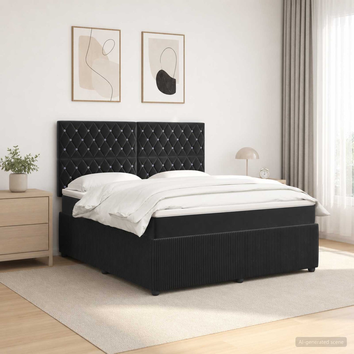 Letto Box Spring LED con Materasso Nero 140 x 200 cm Velluto | homemem39