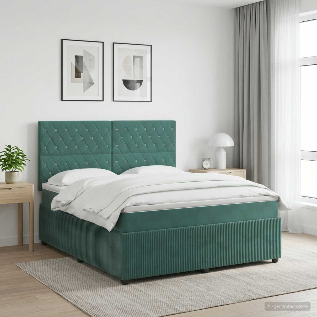 Letto Box Spring LED con Materasso Verde Scuro 160 x 200 cm | homemem39