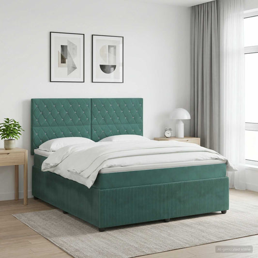 Letto Box Spring LED con Materasso Verde Scuro 160 x 200 cm | homemem39