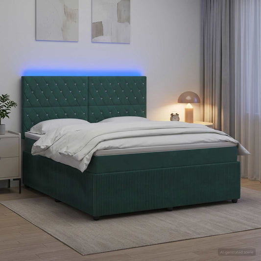 Letto Box Spring LED con Materasso Verde Scuro 140 x 190 cm - homemem39