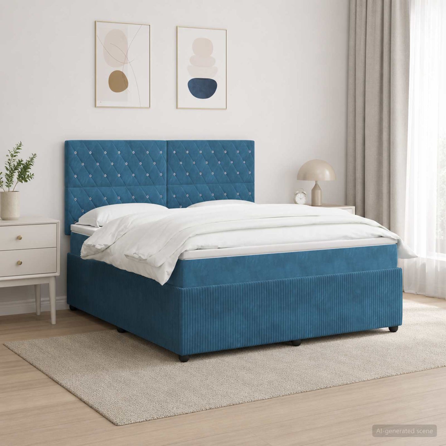 Letto Box Spring LED con Materasso Blu 140 x 190 cm Velluto