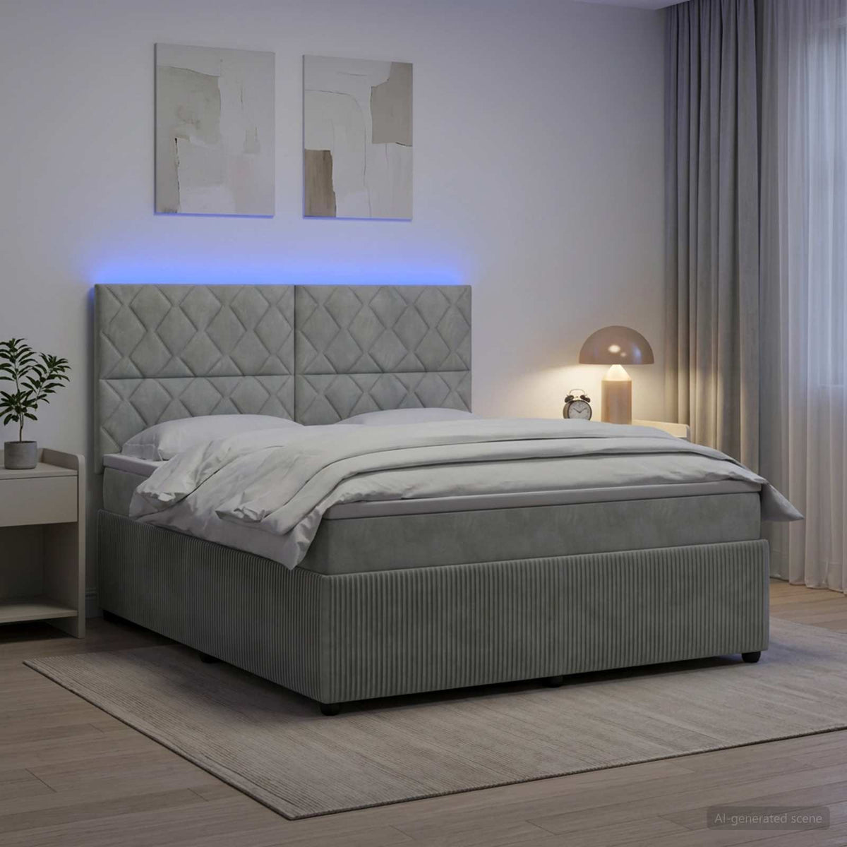 Letto Box Spring LED con Materasso Grigio Chiaro 180 x 200 cm | homemem39