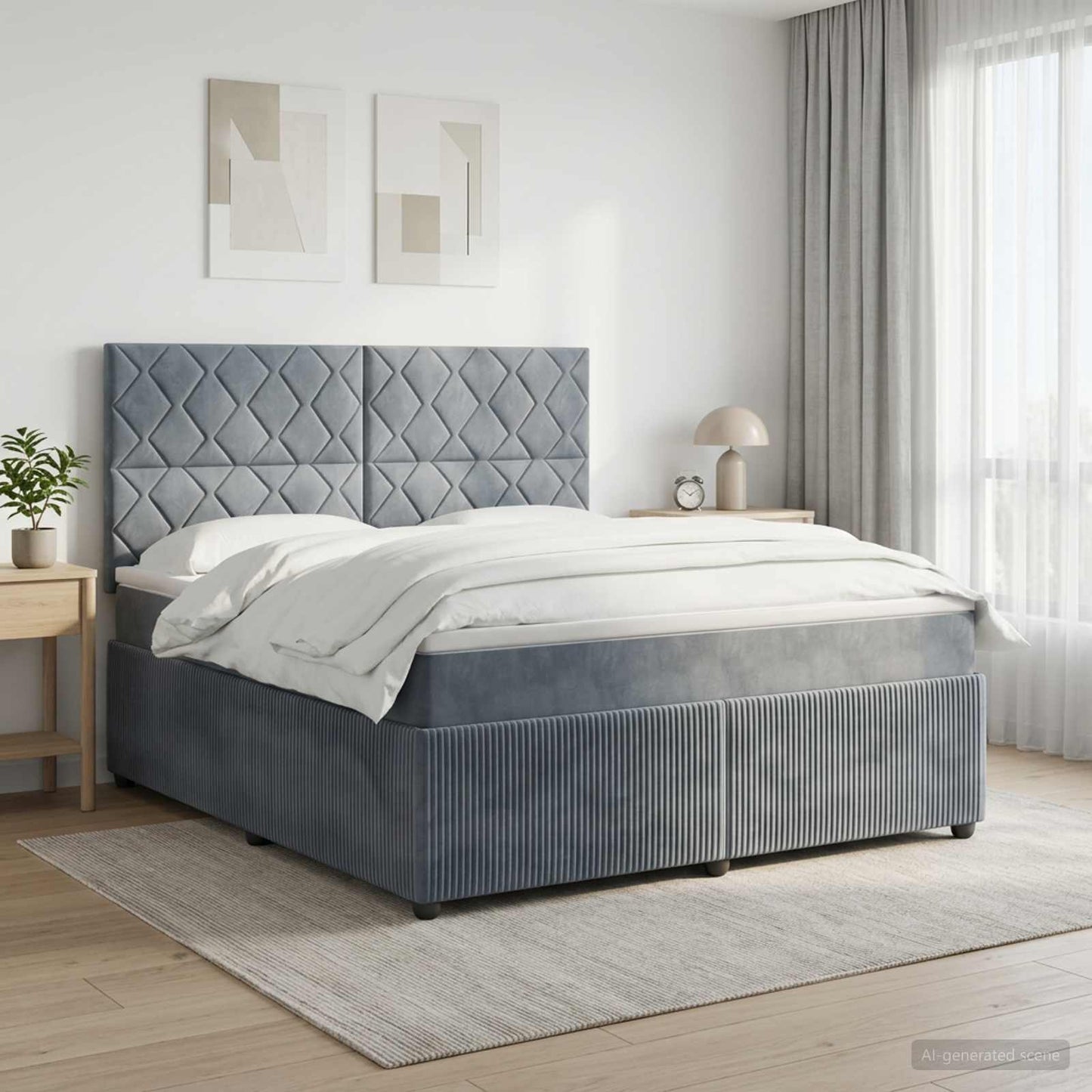 Letto Box Spring LED con Materasso Grigio Scuro 140 x 190 cm | homemem39